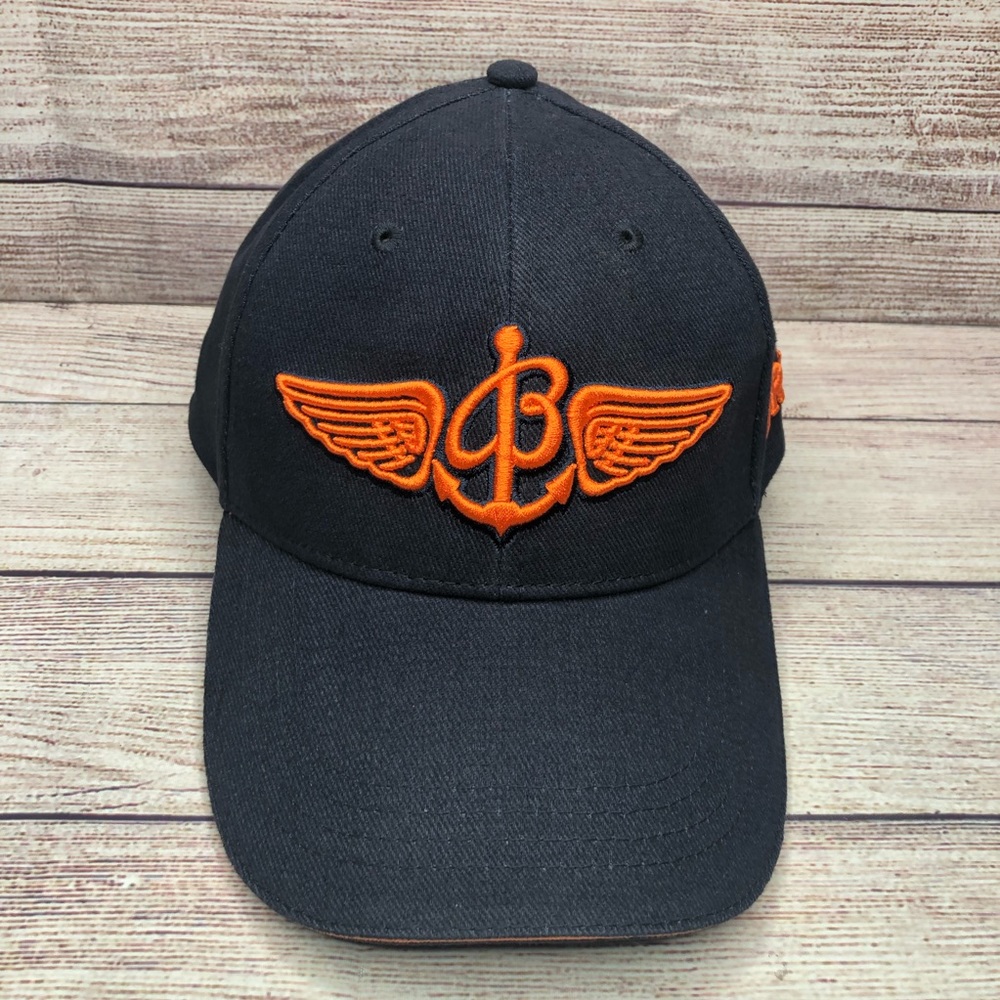 NEW Unisex Breitling Navy Blue Hat, Orange Logo